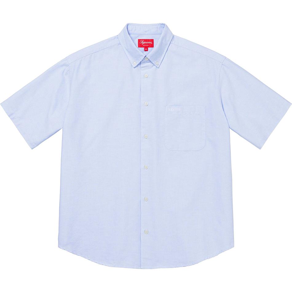 Chemises Supreme Loose Fit S/S Oxford Blanche Bleu | AGB-37425846