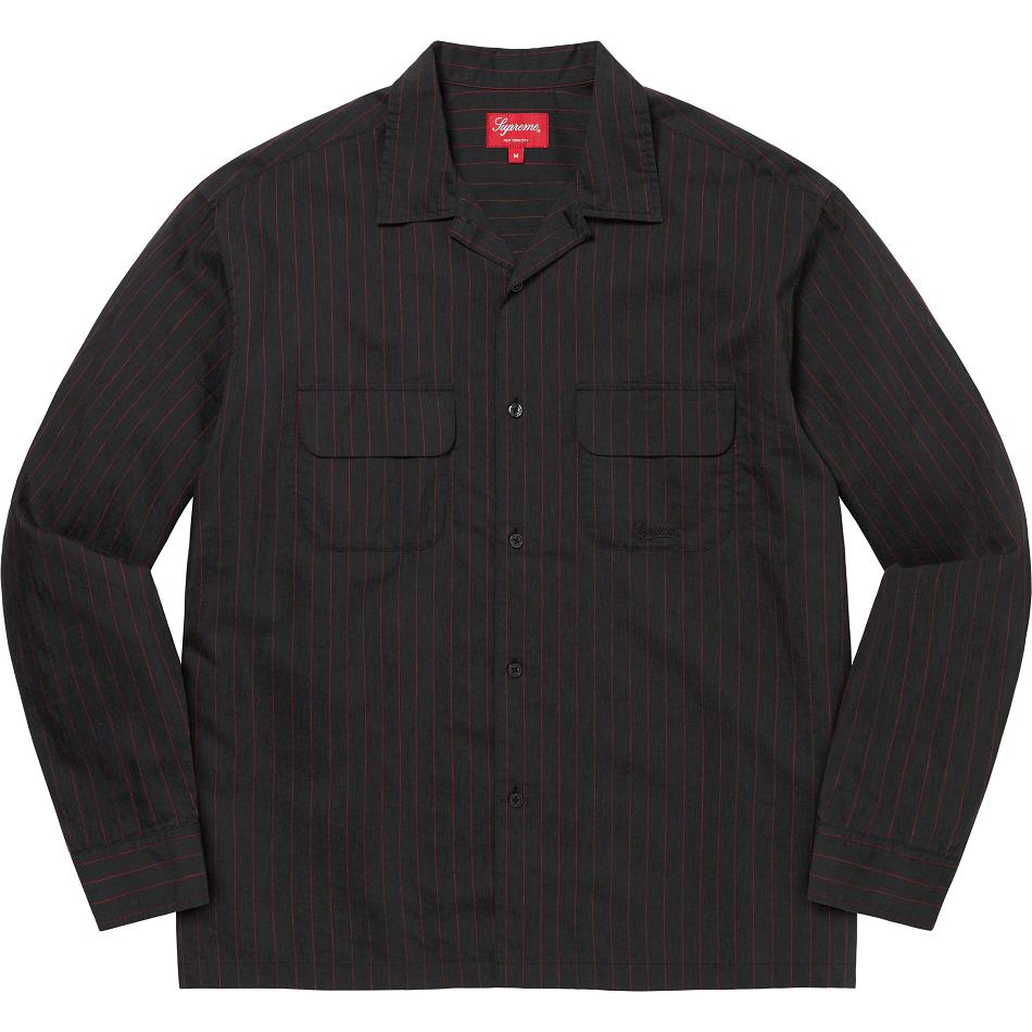 Chemises Supreme Pinstripe Linen Noir | MXK-57664076