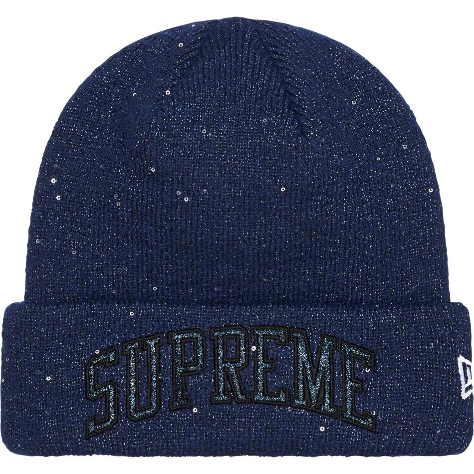 Chapeaux Supreme New Era? Metallic Arc Beanie Bleu Marine | EML-91787076